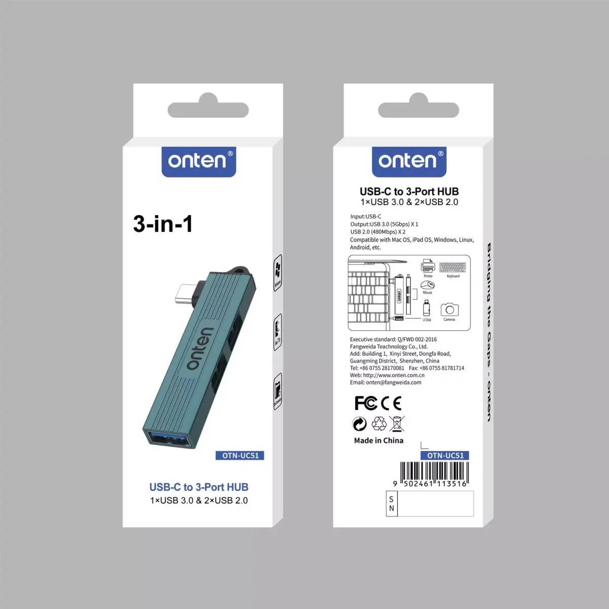 ONTEN UC51 3 in 1 USB C HUB to 3 port Hub USB 3.0 X1 USB 2.0 X2