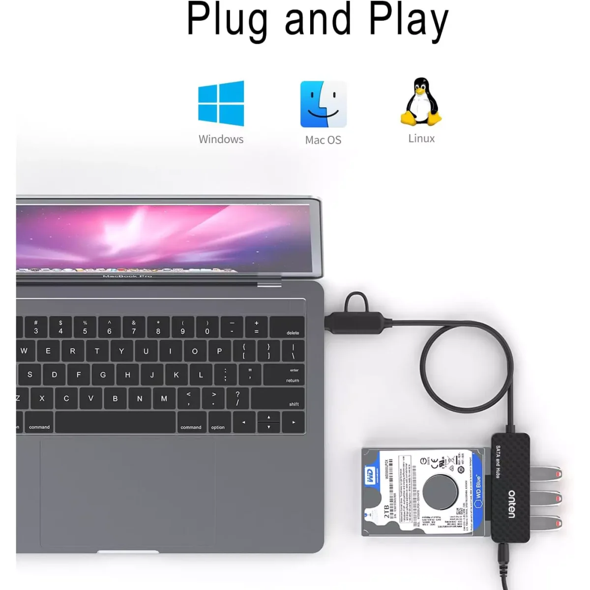 ONTEN UCA312 USB-A & USB-C to SATA Adapter with 3XUSB 3.0 HUB