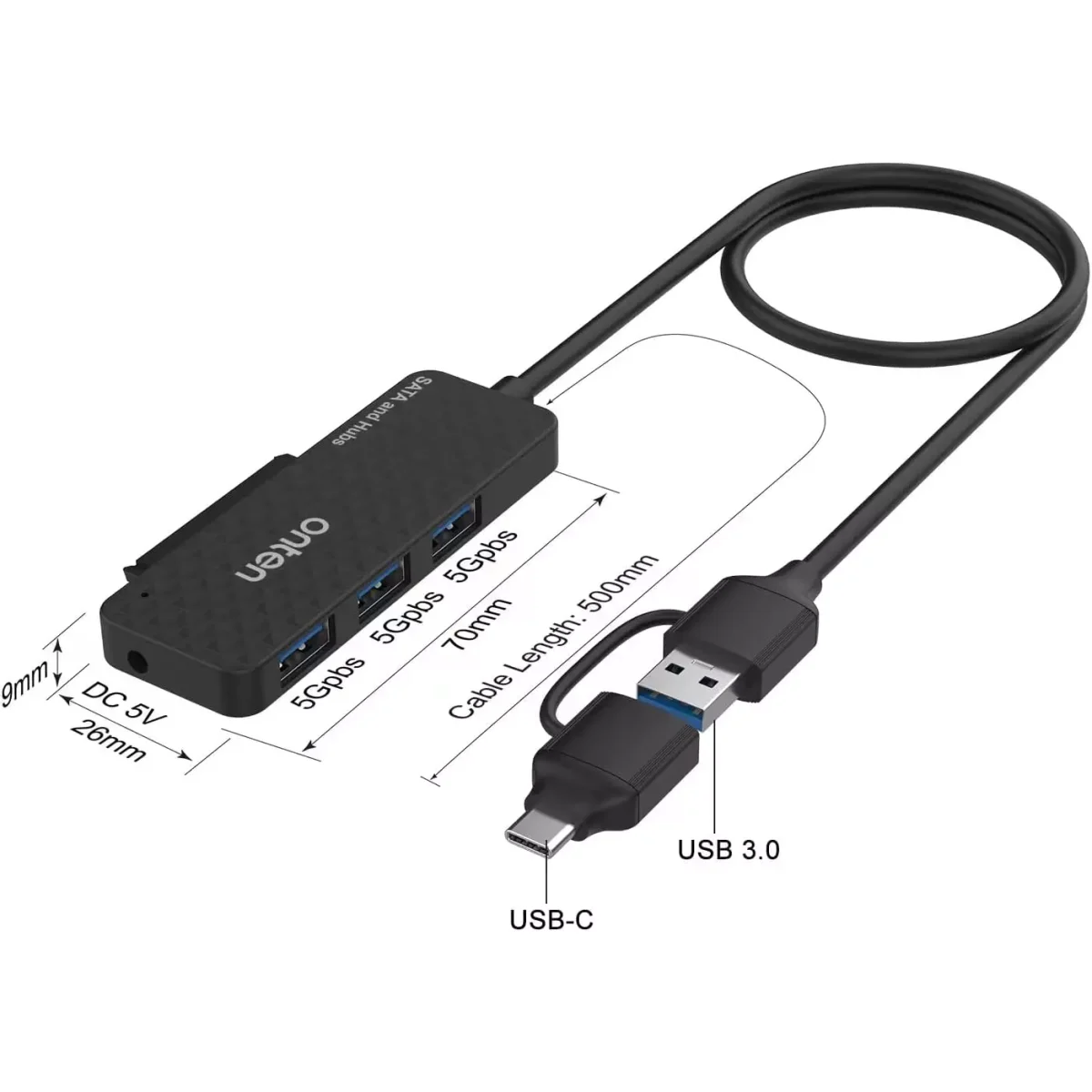 ONTEN UCA312 USB-A & USB-C to SATA Adapter with 3XUSB 3.0 HUB