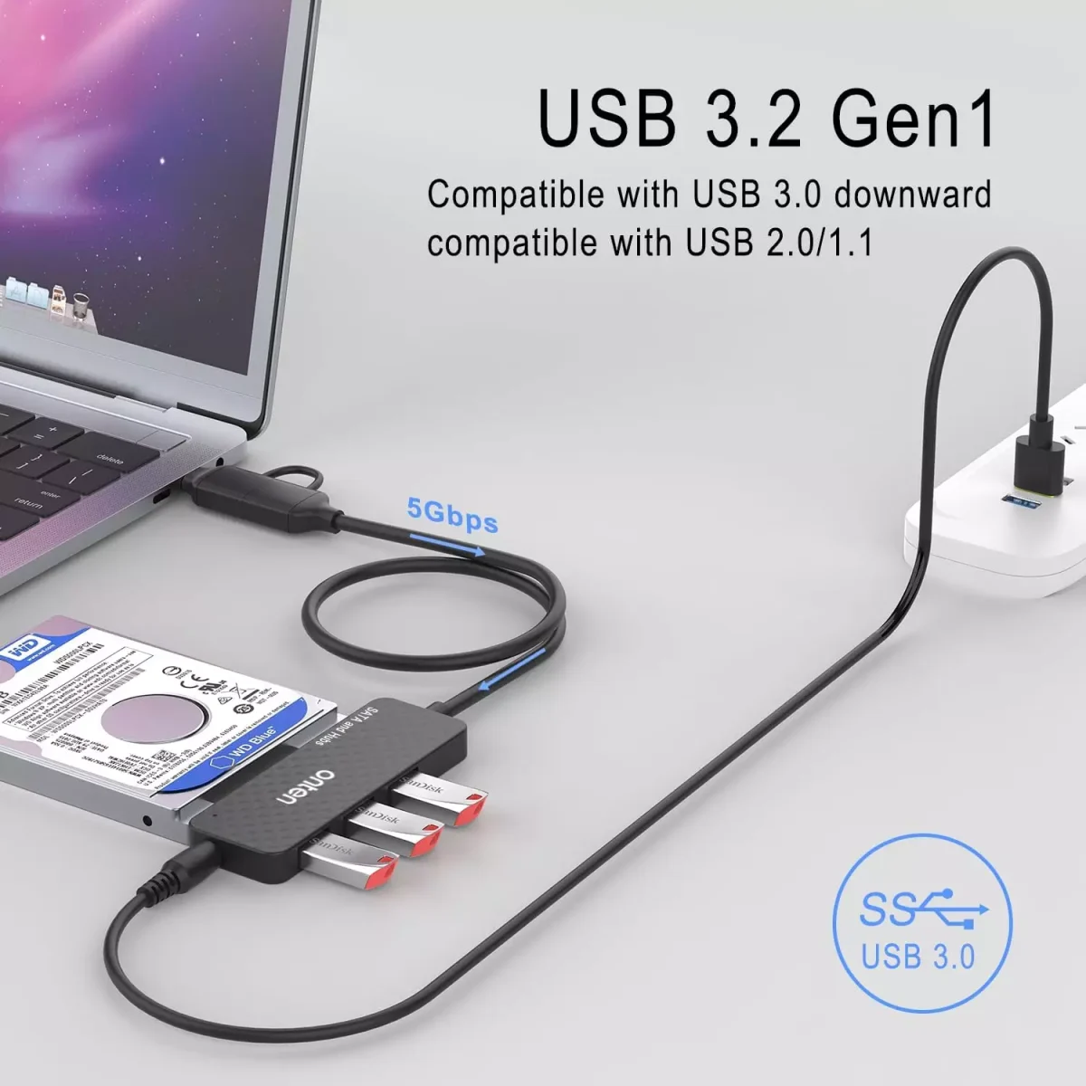 ONTEN UCA312 USB-A & USB-C to SATA Adapter with 3XUSB 3.0 HUB
