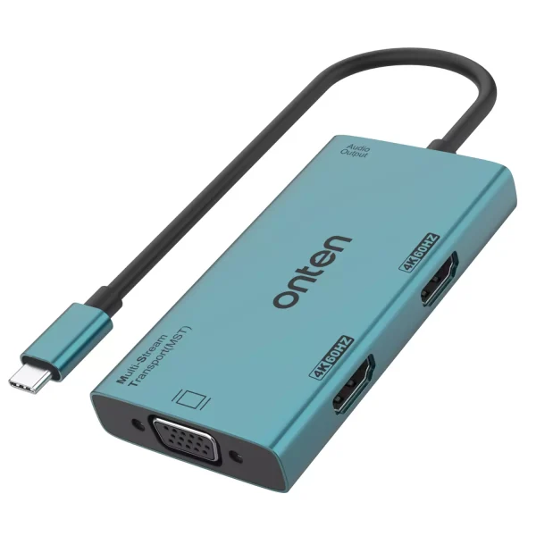 ONTEN M206 USB C HUB 4 IN 1 Multi Stream Dual HDMI 4K @60Hz, VGA and Audio 3.5MM
