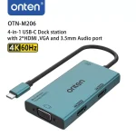 ONTEN M206 USB C HUB 4 IN 1 Multi Stream Dual HDMI 4K @60Hz, VGA and Audio 3.5MM