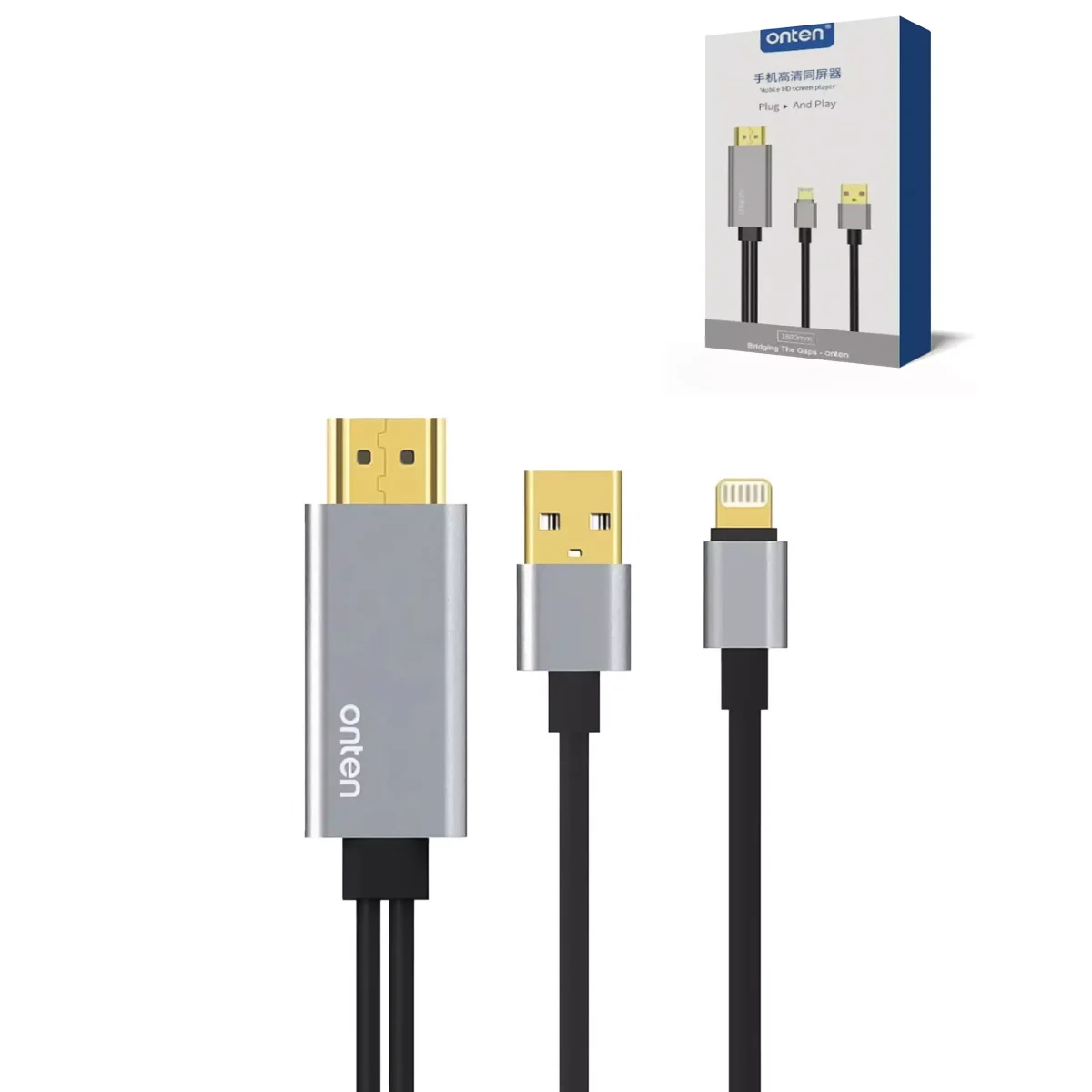 ONTEN USB to HDMI Converter for Lightning to HDMI Cable Adapter for Apple iPhone X 8 7 6S 5 iPad Pro Air HDMI TV Digital AV Adapter