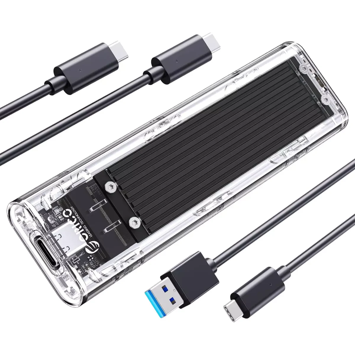 ORICO M.2 NVMe SSD Enclosure, USB 3.2 Gen 2 (10 Gbps), Transparent External Solid State Drive Adapter Enclosure for 2280 2260 2242 2230 PCI-E M2 M-Key SSD, USB Type C Converter Case