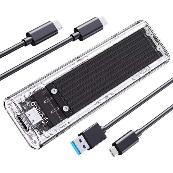 ORICO M.2 NVMe SSD Enclosure, USB 3.2 Gen 2 (10 Gbps), Transparent External Solid State Drive Adapter Enclosure for 2280 2260 2242 2230 PCI-E M2 M-Key SSD, USB Type C Converter Case