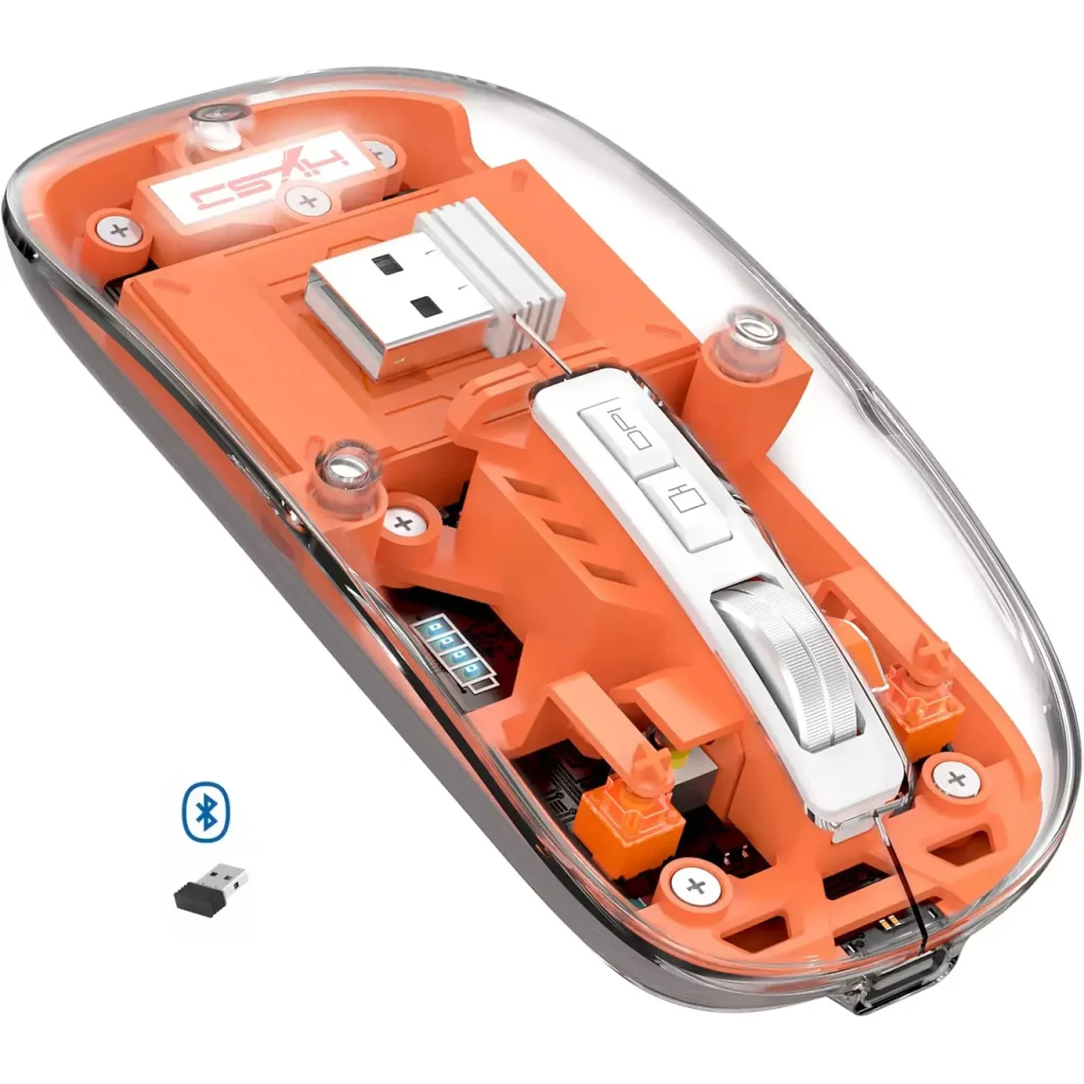 Transparent Wireless, Bluetooth 3 Mode Silent Mouse (Orange)