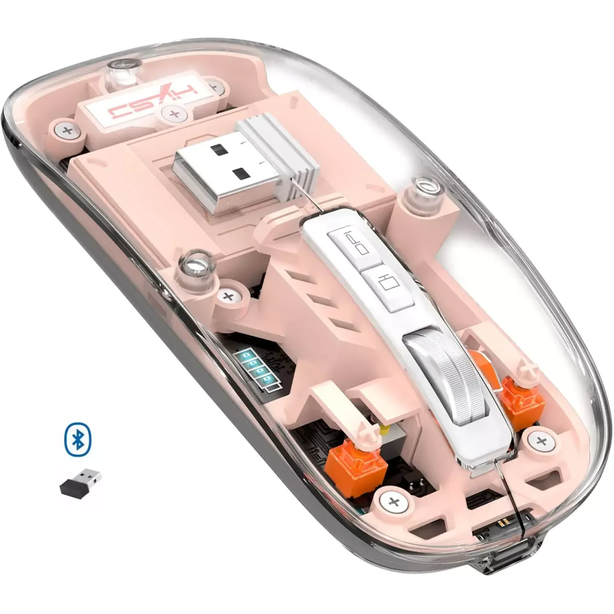 Transparent Wireless, Bluetooth 3 Mode Silent Mouse (Pink)