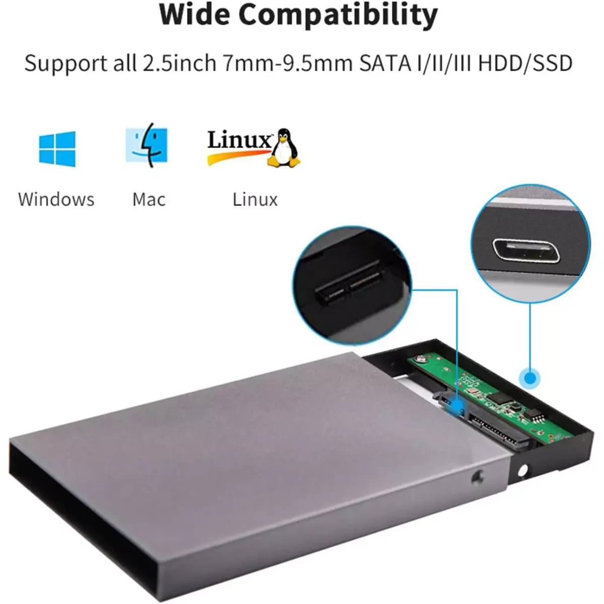 SSK HE-C600 Aluminum 2.5 Hard Drive Enclosure USB C 3.1 Gen 2 (6Gbps)