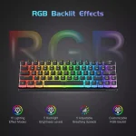 Tezarre TK63 3 Mode Wireless, Bluetooth, Wired RGB Keyboard - Hot Swappable Optical Gateron Black Switch - Pudding Keycaps (Black)