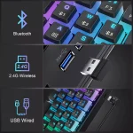 Tezarre TK63 3 Mode Wireless, Bluetooth, Wired RGB Keyboard - Hot Swappable Optical Gateron Black Switch - Pudding Keycaps (Black)