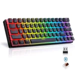 Tezarre TK63 3 Mode Wireless, Bluetooth, Wired RGB Keyboard - Hot Swappable Optical Gateron Brown Switch - Pudding Keycaps (Black)