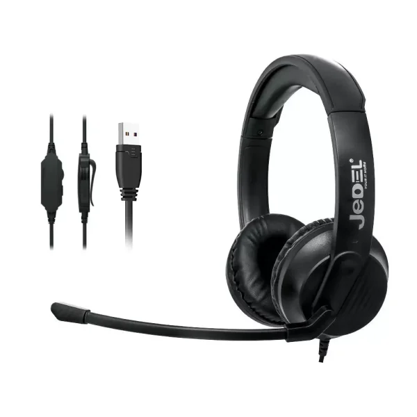 JEDEL HS-100 USB Headset - Noise Cancelling Microphone - In-Line Volume Control - Mic On/off Switch
