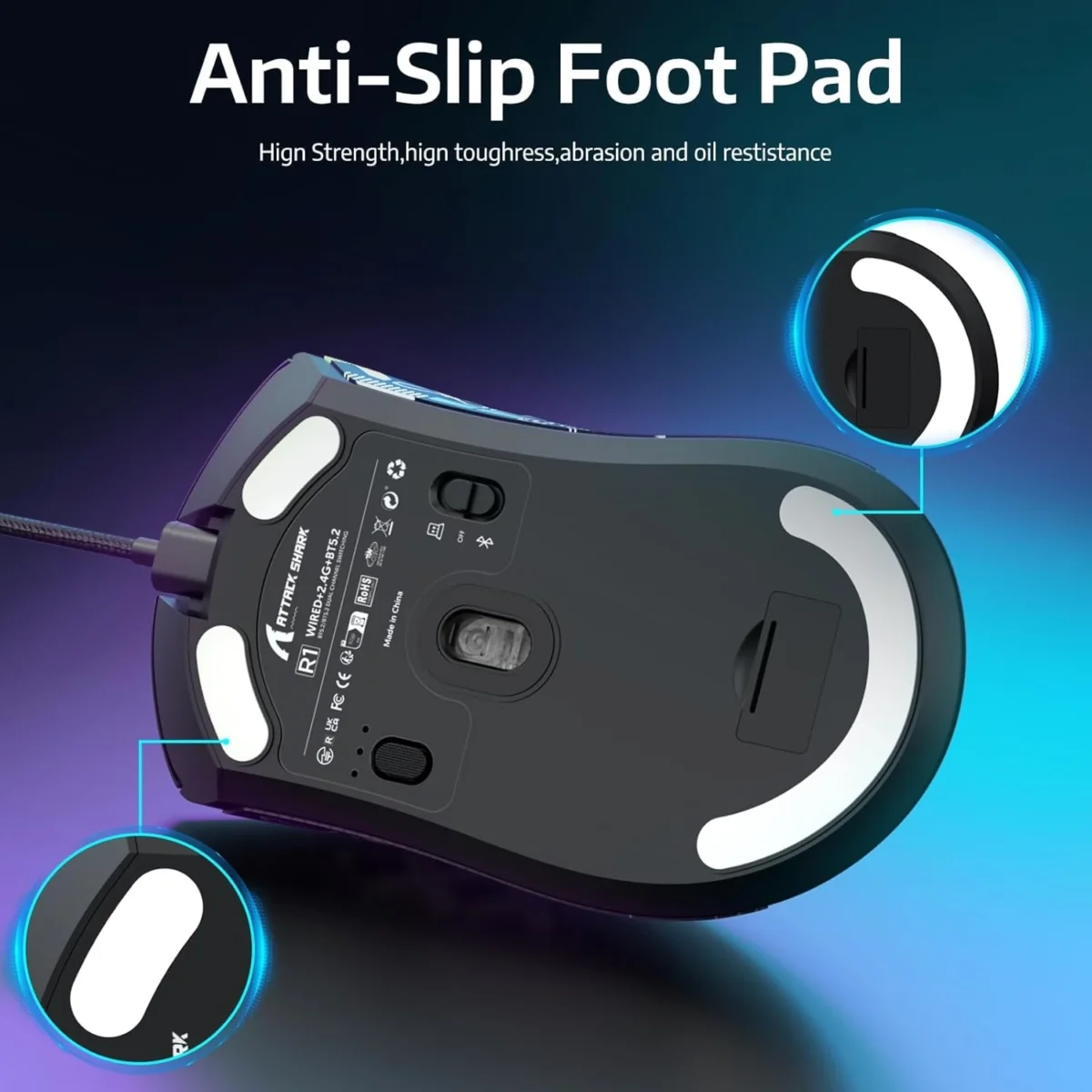 ATTACK SHARK R1 Tri-Mode (Wireless 2.4GWiredBT5.2) Gaming Mouse, ,55g Lightweight,18K DPI Optical Sensor (Black)