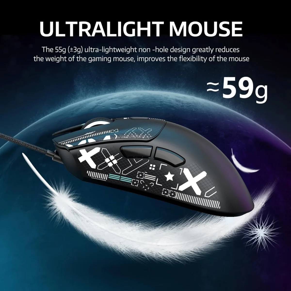 ATTACK SHARK R1 Tri-Mode (Wireless 2.4GWiredBT5.2) Gaming Mouse, ,55g Lightweight,18K DPI Optical Sensor (Black)