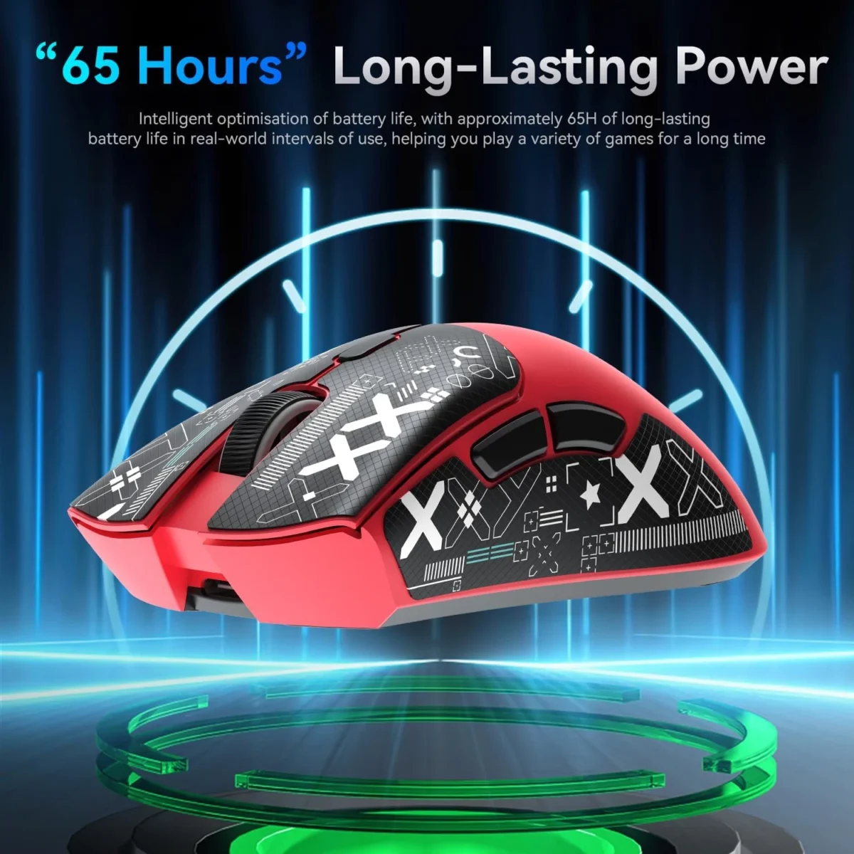 ATTACK SHARK R1 Tri-Mode (Wireless 2.4GWiredBT5.2) Gaming Mouse, ,55g Lightweight,18K DPI Optical Sensor (Red)