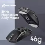 ATTACK SHARK R3 46g Superlight Magnesium Alloy Wireless,Bluetooth & Wired Gaming Mouse, 8KHz Polling Rate, PAW3395 26K DPI Sensor Programmable With Griptape (Grey)