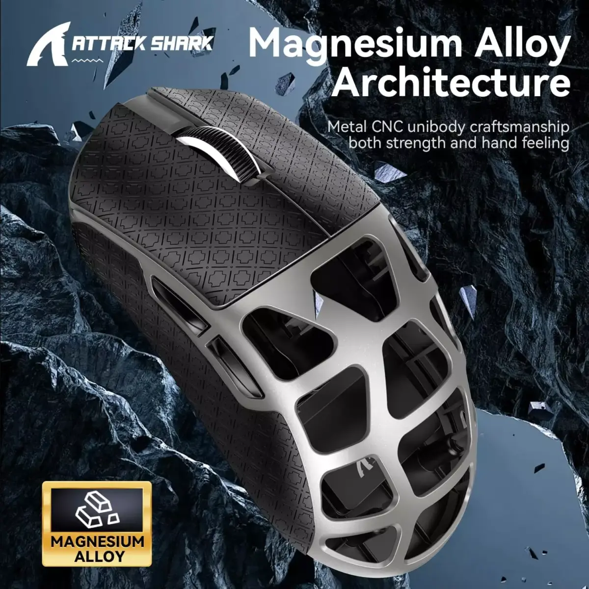 ATTACK SHARK R3 46g Superlight Magnesium Alloy Wireless,Bluetooth & Wired Gaming Mouse, 8KHz Polling Rate, PAW3395 26K DPI Sensor Programmable With Griptape (Grey)