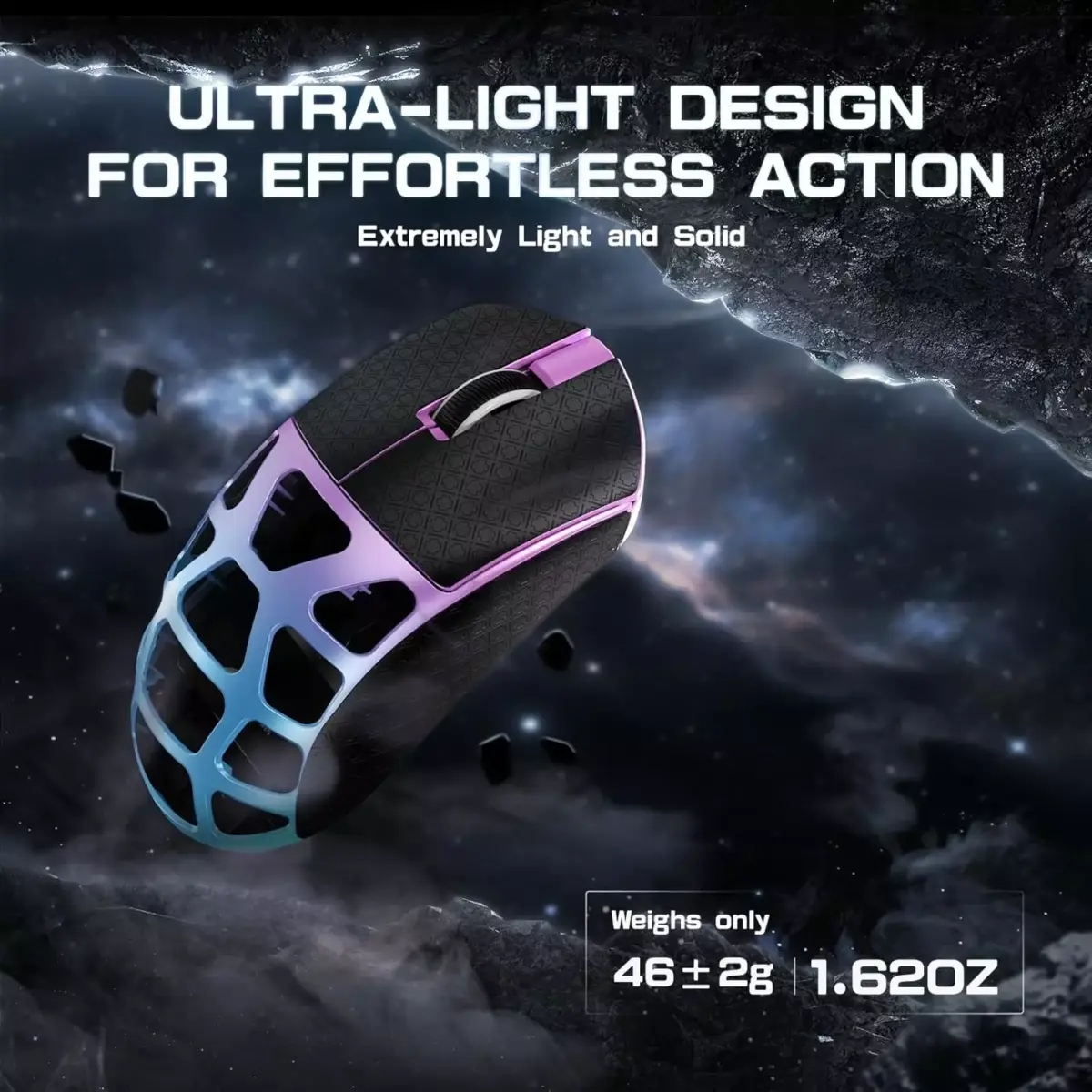 ATTACK SHARK R3 46g Superlight Magnesium Alloy Wireless,Bluetooth & Wired Gaming Mouse, 8KHz Polling Rate, PAW3395 26K DPI Sensor Programmable With Griptape (Purple)