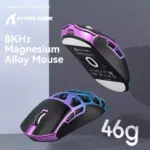 ATTACK SHARK R3 46g Superlight Magnesium Alloy Wireless,Bluetooth & Wired Gaming Mouse, 8KHz Polling Rate, PAW3395 26K DPI Sensor Programmable With Griptape (Purple)