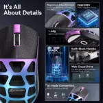 ATTACK SHARK R3 46g Superlight Magnesium Alloy Wireless,Bluetooth & Wired Gaming Mouse, 8KHz Polling Rate, PAW3395 26K DPI Sensor Programmable With Griptape (Purple)