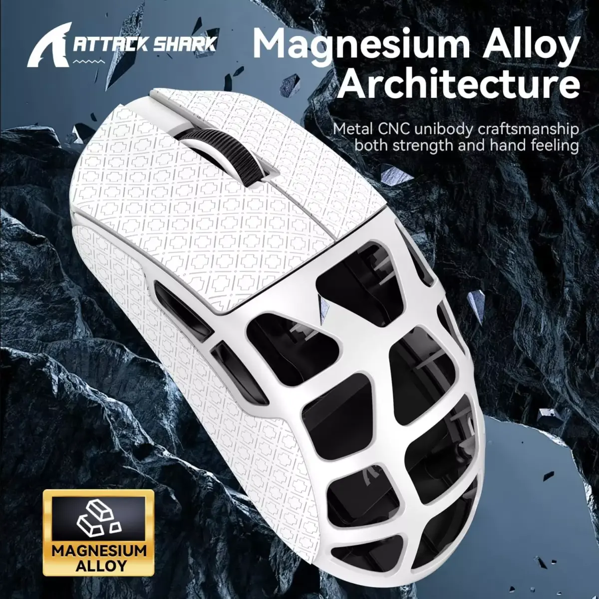 ATTACK SHARK R3 46g Superlight Magnesium Alloy Wireless,Bluetooth & Wired Gaming Mouse, 8KHz Polling Rate, PAW3395 26K DPI Sensor Programmable With Griptape (Silver)