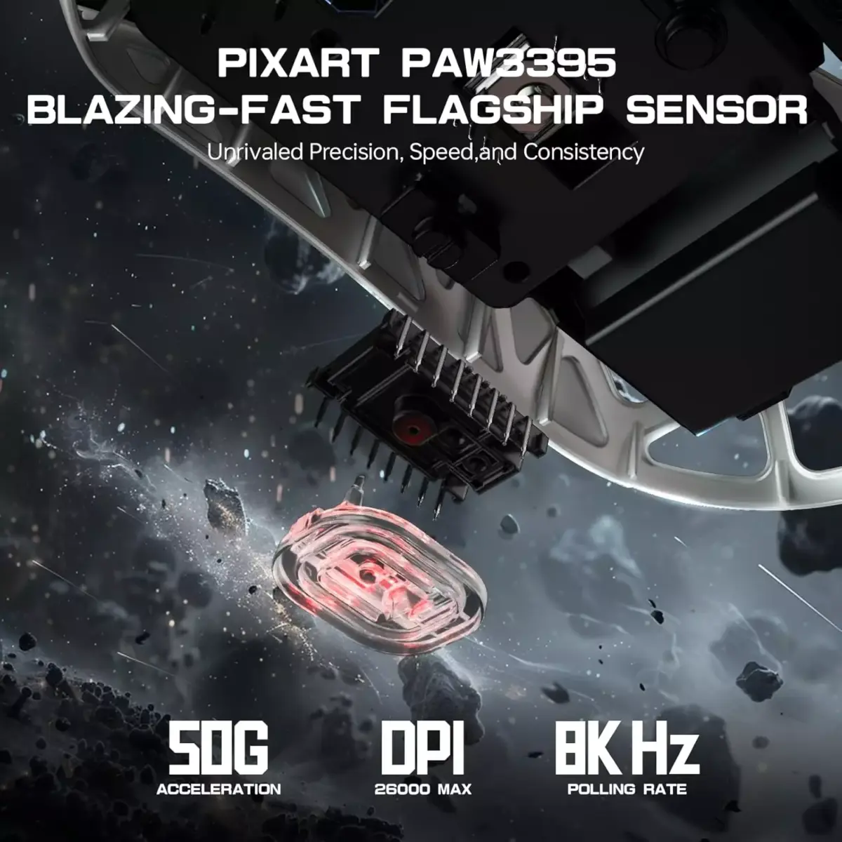 ATTACK SHARK R3 46g Superlight Magnesium Alloy Wireless,Bluetooth & Wired Gaming Mouse, 8KHz Polling Rate, PAW3395 26K DPI Sensor Programmable With Griptape (Silver)