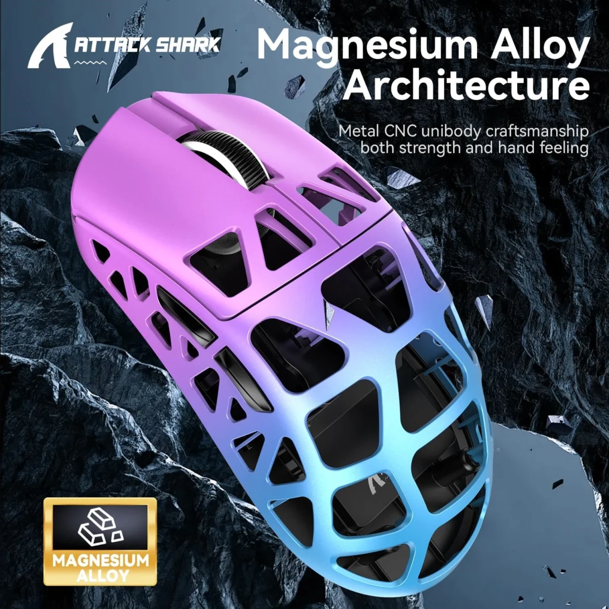 ATTACK SHARK R3 46g Superlight Tri Mode BT/Wireless 2.4Ghz/Wired Gaming Mouse, Magnesium Alloy, PAW3395 26K DPI Sensor, 8000Hz Wireless Polling Rate (Purple)