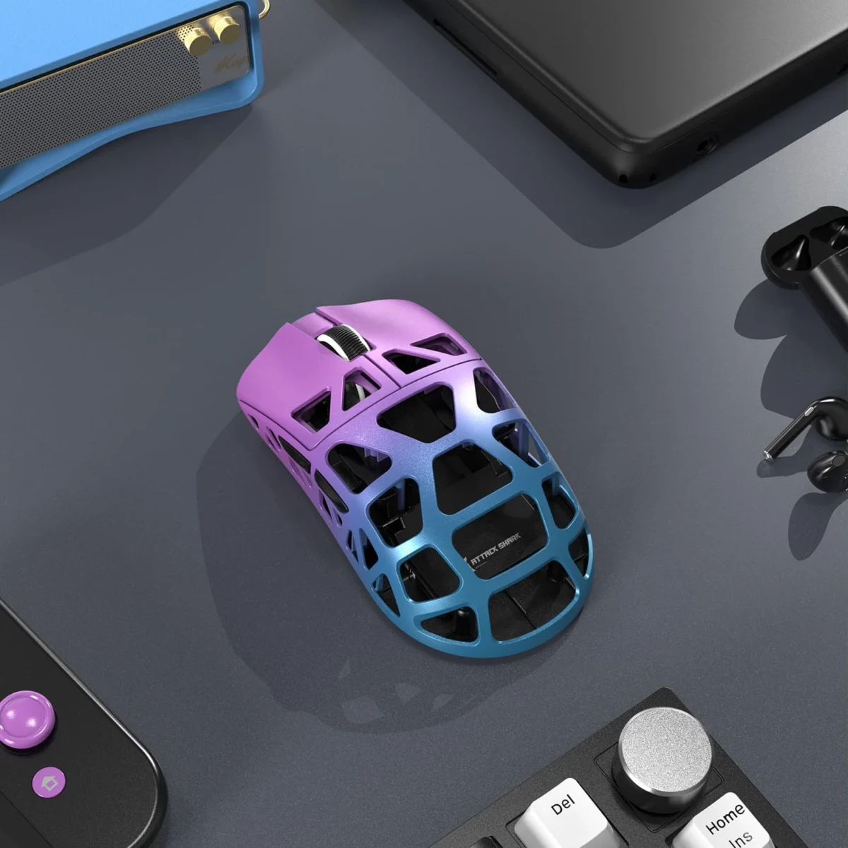ATTACK SHARK R3 46g Superlight Tri Mode BT/Wireless 2.4Ghz/Wired Gaming Mouse, Magnesium Alloy, PAW3395 26K DPI Sensor, 8000Hz Wireless Polling Rate (Purple)
