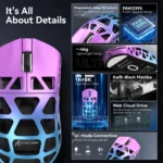 ATTACK SHARK R3 46g Superlight Tri Mode BT/Wireless 2.4Ghz/Wired Gaming Mouse, Magnesium Alloy, PAW3395 26K DPI Sensor, 8000Hz Wireless Polling Rate (Purple)