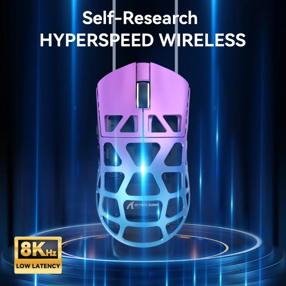 ATTACK SHARK R3 46g Superlight Tri Mode BT/Wireless 2.4Ghz/Wired Gaming Mouse, Magnesium Alloy, PAW3395 26K DPI Sensor, 8000Hz Wireless Polling Rate (Purple)