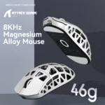 ATTACK SHARK R3 46g Superlight Tri Mode BT/Wireless 2.4Ghz/Wired Gaming Mouse, Magnesium Alloy, PAW3395 26K DPI Sensor, 8000Hz Wireless Polling Rate (Silver)