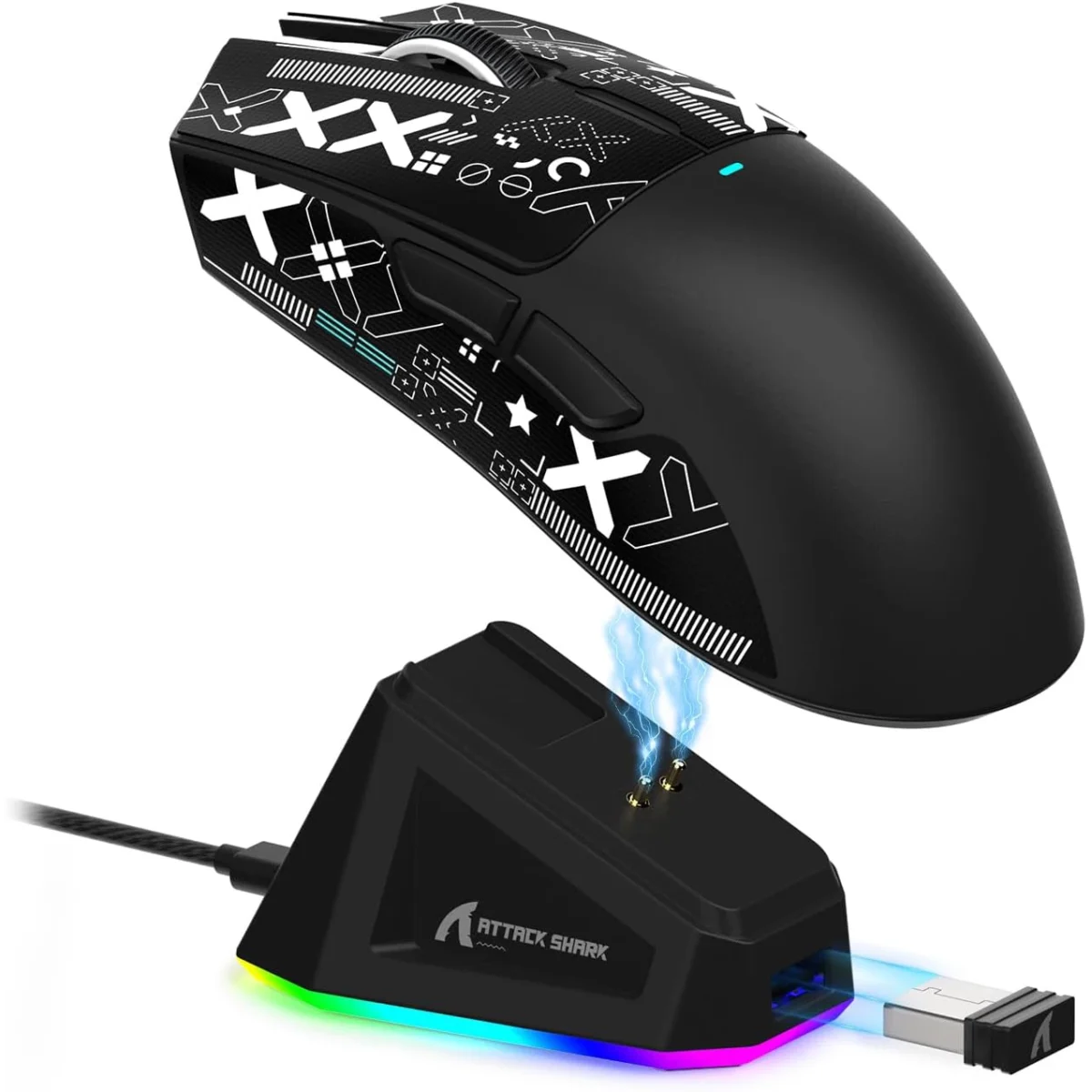 ATTACK SHARK X11 Lightweight Tri-Mode Wireless 2.4G/USB-C Wired/BT Gaming Mouse with RGB Charging Dock ,22K DPI,PAW3311 Optical Sensor (Black)