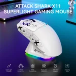 ATTACK SHARK X11 Lightweight Tri-Mode Wireless 2.4G/USB-C Wired/BT Gaming Mouse with RGB Charging Dock ,22K DPI,PAW3311 Optical Sensor (White)
