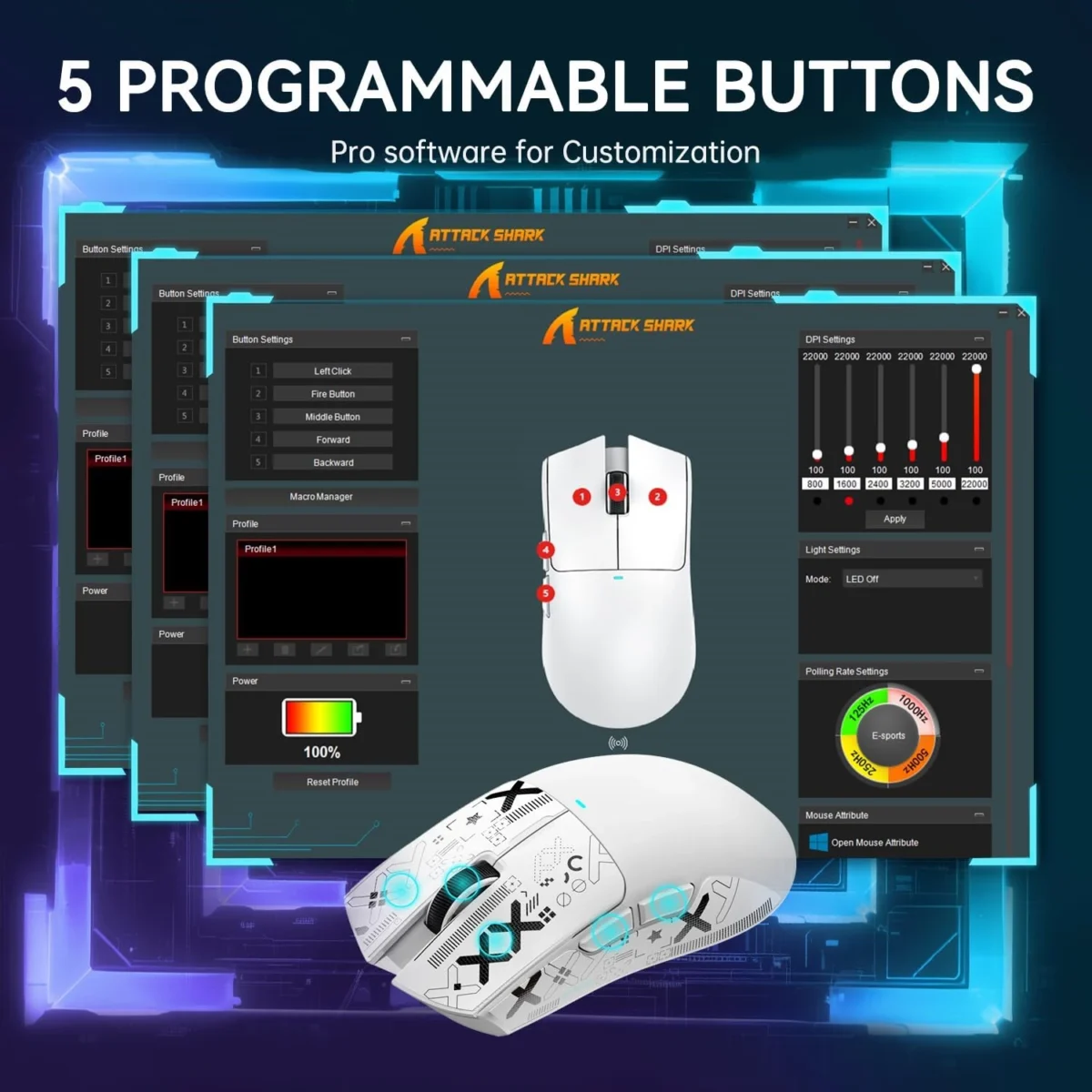 ATTACK SHARK X11 Lightweight Tri-Mode Wireless 2.4G/USB-C Wired/BT Gaming Mouse with RGB Charging Dock ,22K DPI,PAW3311 Optical Sensor (White)