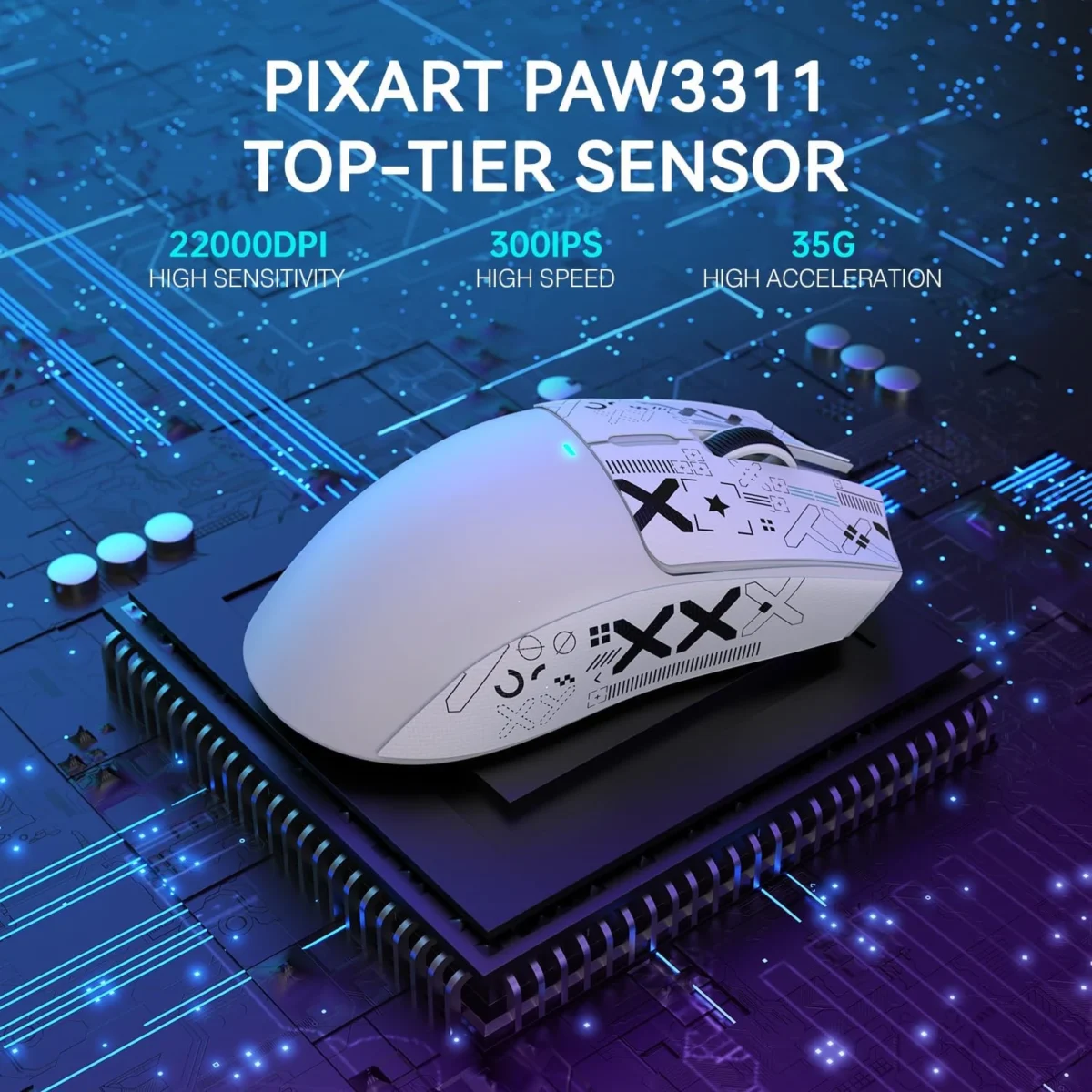 ATTACK SHARK X11 Lightweight Tri-Mode Wireless 2.4G/USB-C Wired/BT Gaming Mouse with RGB Charging Dock ,22K DPI,PAW3311 Optical Sensor (White)
