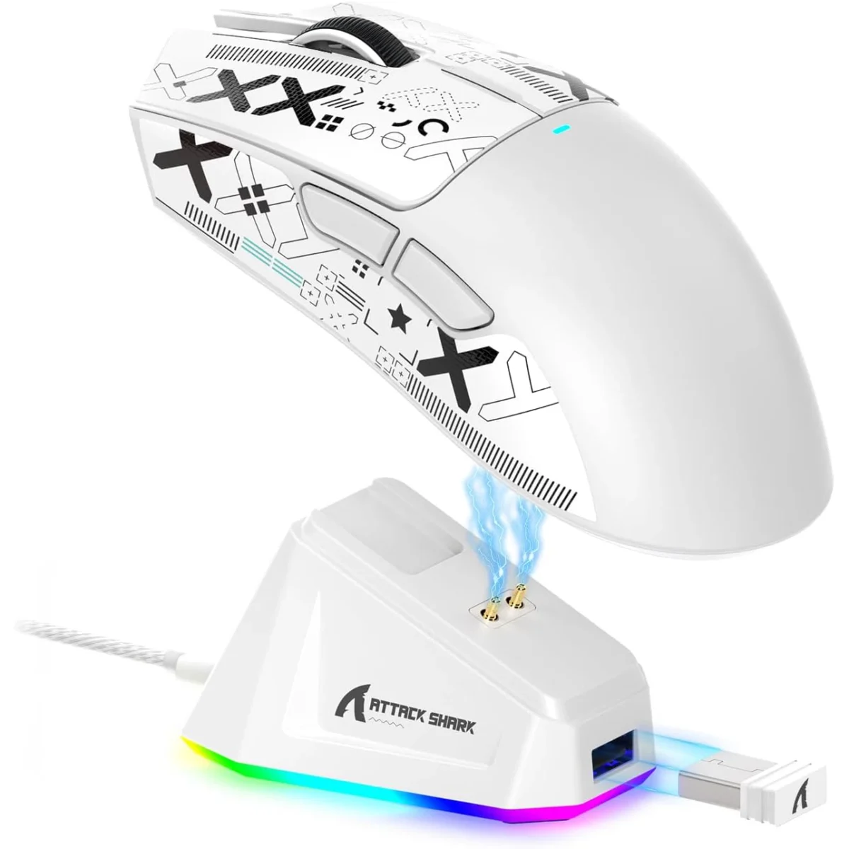 ATTACK SHARK X11 Lightweight Tri-Mode Wireless 2.4G/USB-C Wired/BT Gaming Mouse with RGB Charging Dock ,22K DPI,PAW3311 Optical Sensor (White)