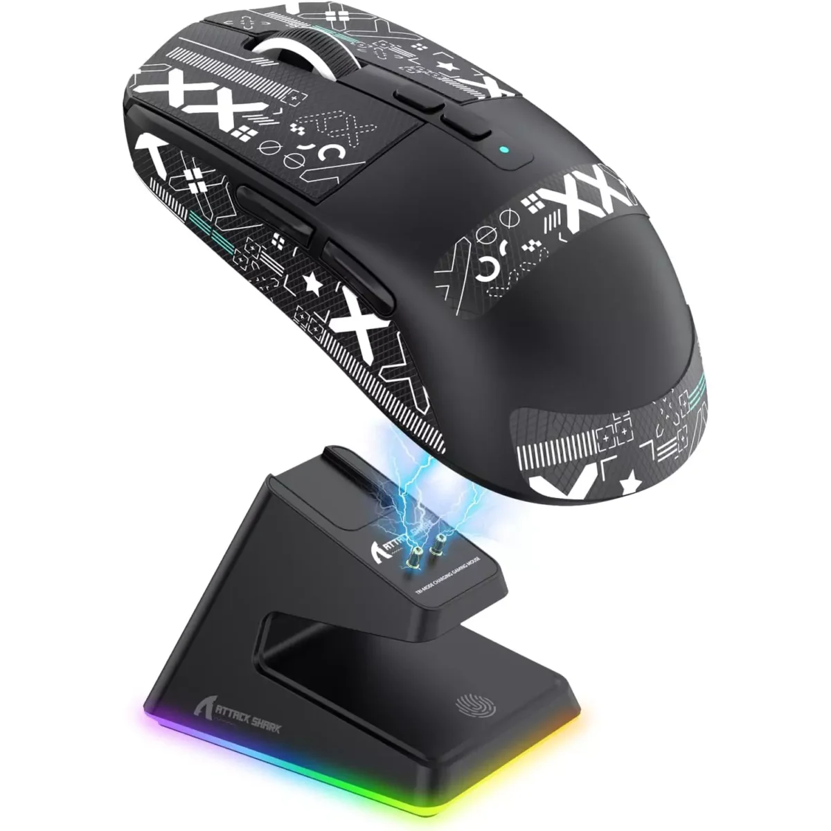 ATTACK SHARK X6 Tri-Mode WiredWireless 2.4GHzBT5.2Gaming Mouse with RGB Backlight Charging Base, 26K DPI, PAW3395 Optical Sensor Lightweight 49G (Black)