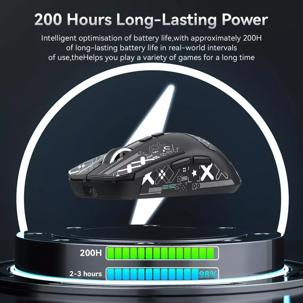 ATTACK SHARK X6 Tri-Mode WiredWireless 2.4GHzBT5.2Gaming Mouse with RGB Backlight Charging Base, 26K DPI, PAW3395 Optical Sensor Lightweight 49G (Black)