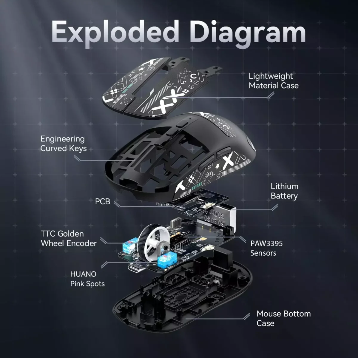 ATTACK SHARK X6 Tri-Mode WiredWireless 2.4GHzBT5.2Gaming Mouse with RGB Backlight Charging Base, 26K DPI, PAW3395 Optical Sensor Lightweight 49G (Black)