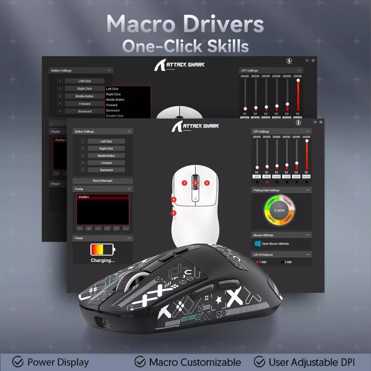 ATTACK SHARK X6 Tri-Mode WiredWireless 2.4GHzBT5.2Gaming Mouse with RGB Backlight Charging Base, 26K DPI, PAW3395 Optical Sensor Lightweight 49G (Black)