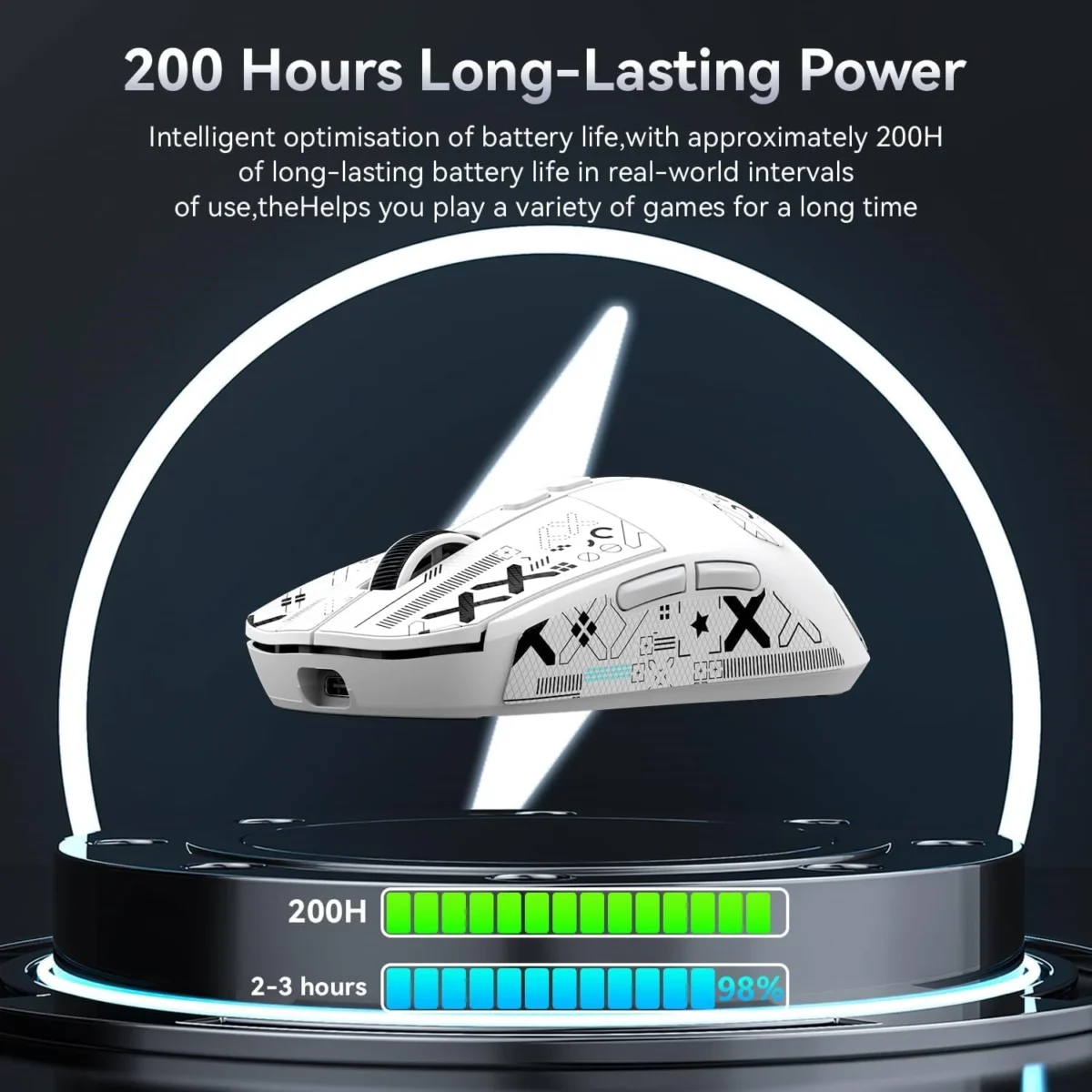 ATTACK SHARK X6 Tri-Mode WiredWireless 2.4GHzBT5.2Gaming Mouse with RGB Backlight Charging Base, 26K DPI, PAW3395 Optical Sensor Lightweight 49G (White)