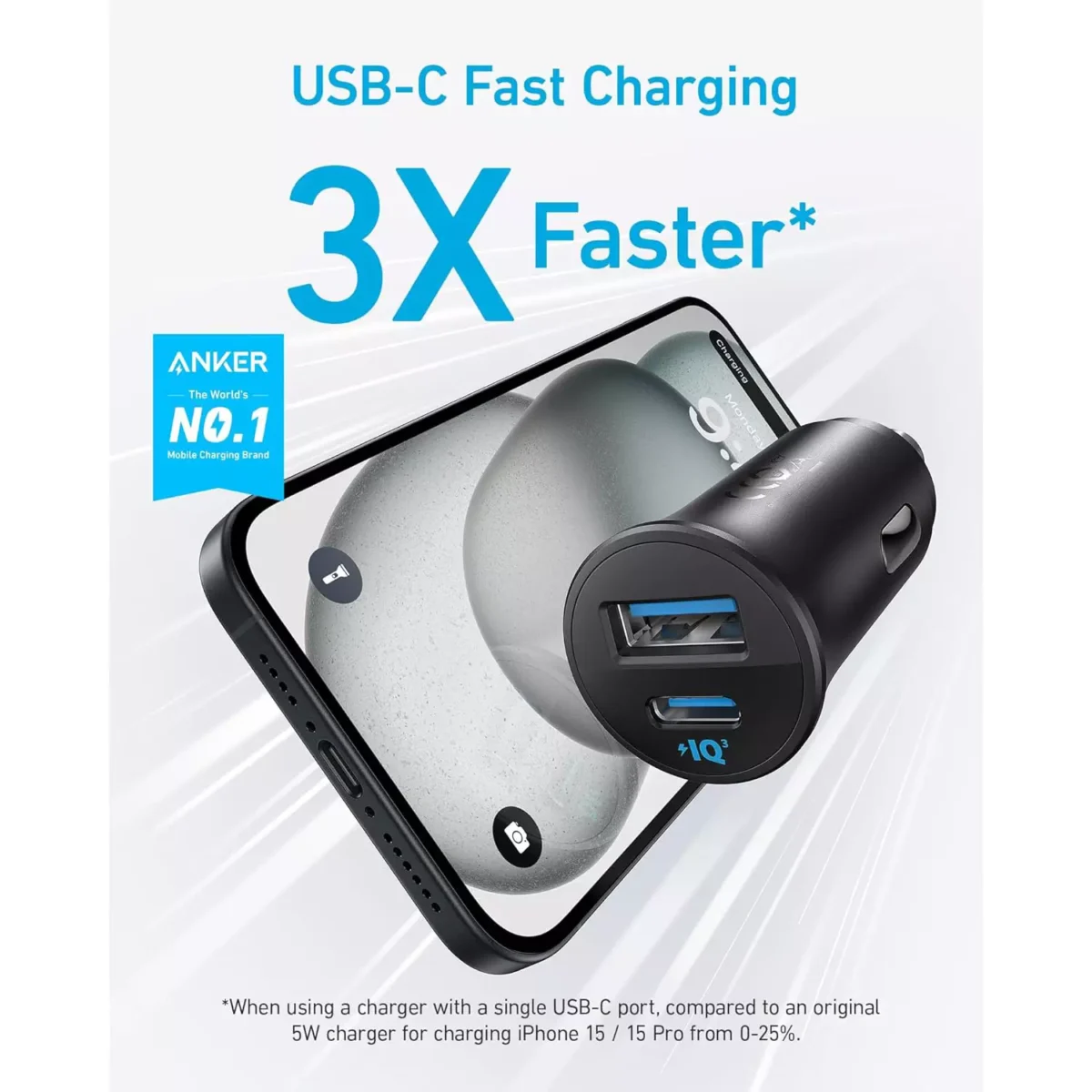 Anker USB-C Car Charger 30W 2-Port Type-C Car Adapter, PowerIQ 3.0,