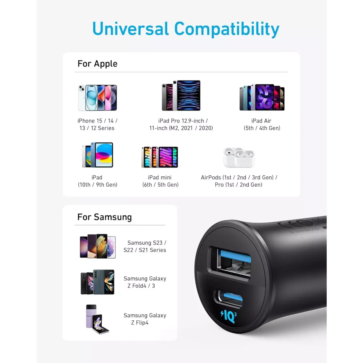 Anker USB-C Car Charger 30W 2-Port Type-C Car Adapter, PowerIQ 3.0,