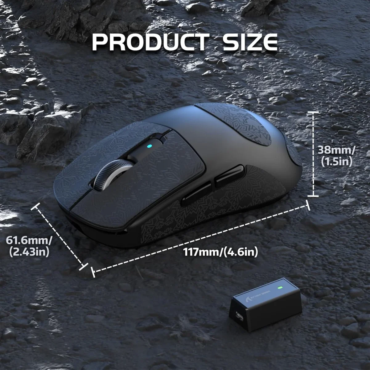 Attack Shark R6 Tri-mode Wireless 2.4G/Bluetooth/wired Gaming Mouse, 42K DPl PAW 3950Max Sensor Nordic 52480, 8KHz Polling, OMRON Optical Switch Ultralight 39g (Black)