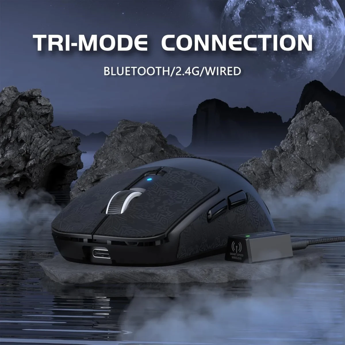 Attack Shark R6 Tri-mode Wireless 2.4G/Bluetooth/wired Gaming Mouse, 42K DPl PAW 3950Max Sensor Nordic 52480, 8KHz Polling, OMRON Optical Switch Ultralight 39g (Black)