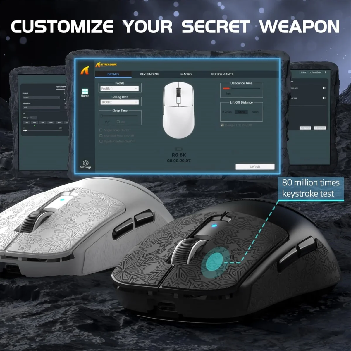 Attack Shark R6 Tri-mode Wireless 2.4G/Bluetooth/wired Gaming Mouse, 42K DPl PAW 3950Max Sensor Nordic 52480, 8KHz Polling, OMRON Optical Switch Ultralight 39g (Black)