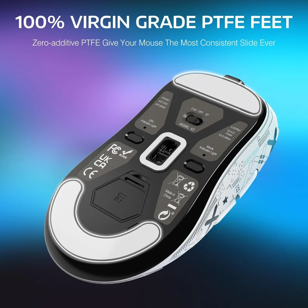 Attack Shark X3 Tri-modes Wireless 2.4Ghz, Wired, BT5.0 Gaming Mouse, 49g Lightweight Triple Mode Ergonomic Computer Mouse, PAW3395 26K DPI Sensor, 200h Battery Life, (White)