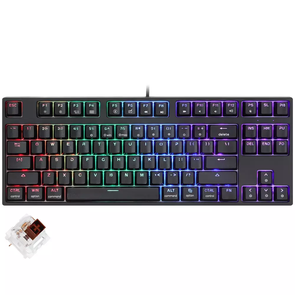 SKYLOONG GK87 RGB Gaming Mechanical Keyboard - KTT Brown Switch - Hot Swappable (Black)