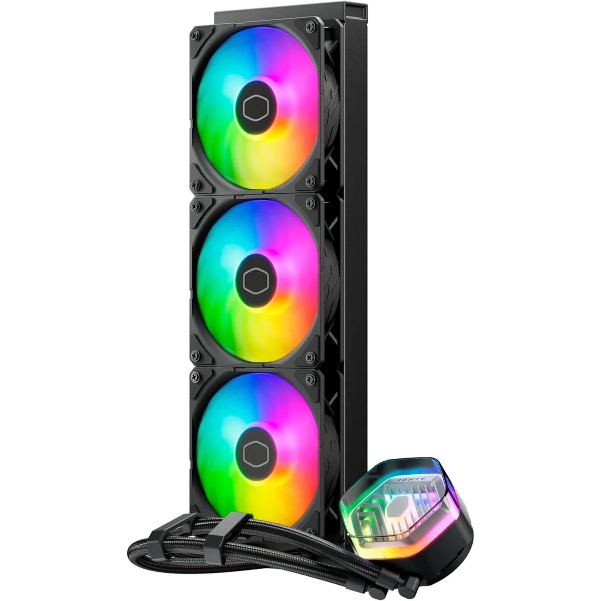 Cooler Master MasterLiquid Atmos 360 Black CPU Liquid Cooler - AIO Water Cooling System, Dual Chamber Pump, Pre-Installed Sickleflow 120 Edge Fans, Addressable Gen 2 RGB, LGA1700 & AM5 Brackets