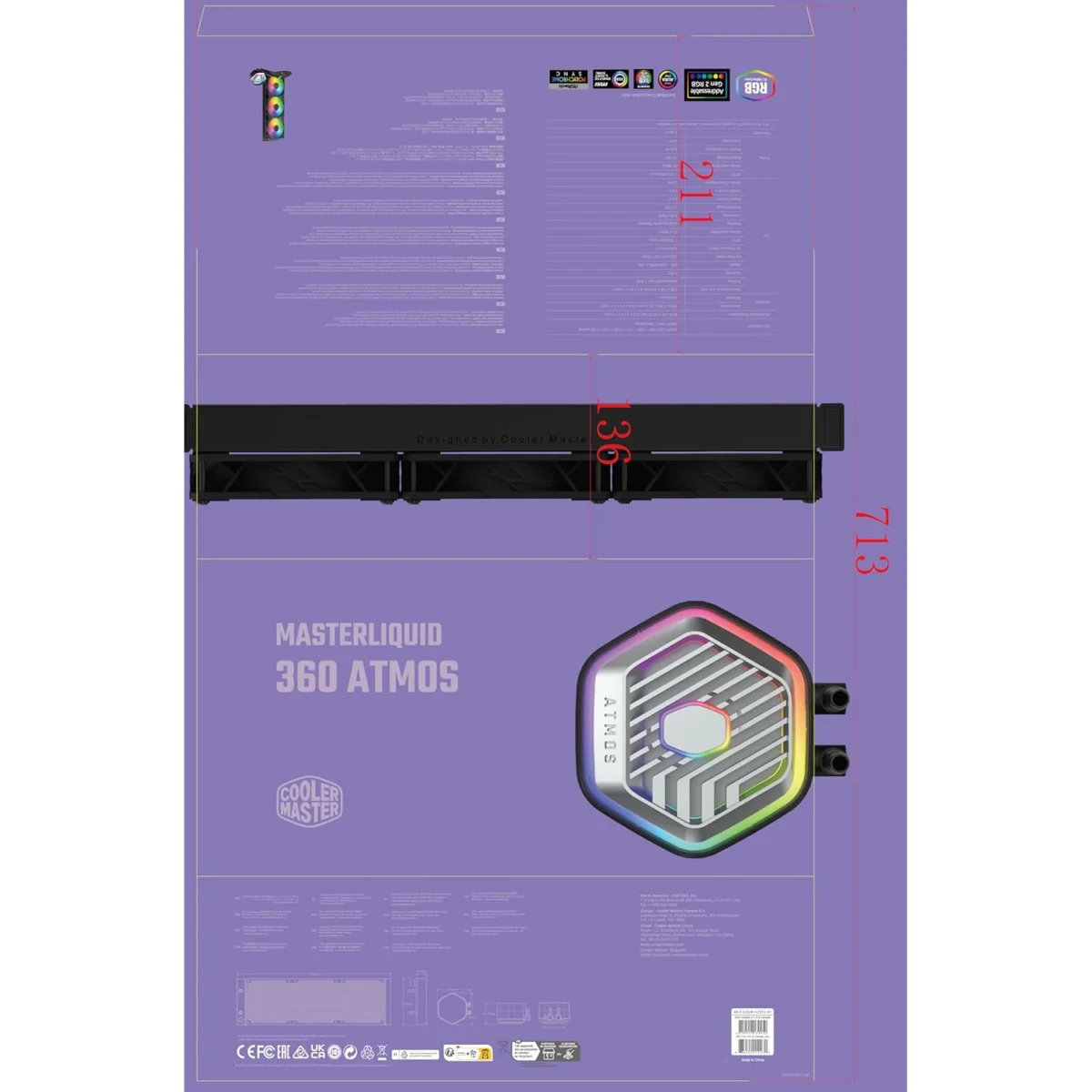 Cooler Master MasterLiquid Atmos 360 Black CPU Liquid Cooler - AIO Water Cooling System, Dual Chamber Pump, Pre-Installed Sickleflow 120 Edge Fans, Addressable Gen 2 RGB, LGA1700 & AM5 Brackets